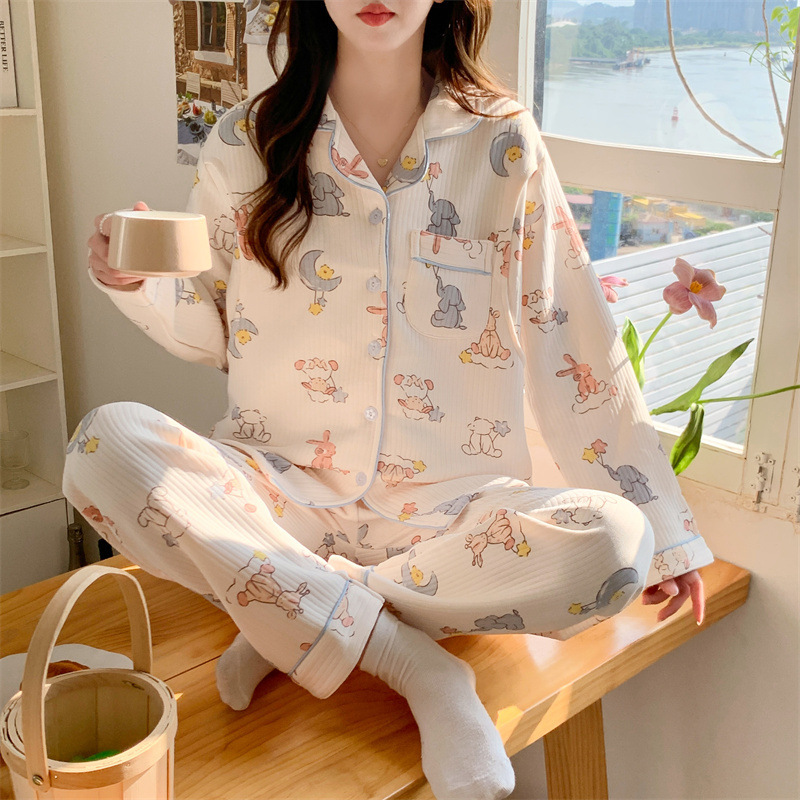 Pijama de otoño de manga larga de aire de algodón intercalado ropa de lactancia antes del embarazo ajustable set de ropa doméstica prenatal y postparto
