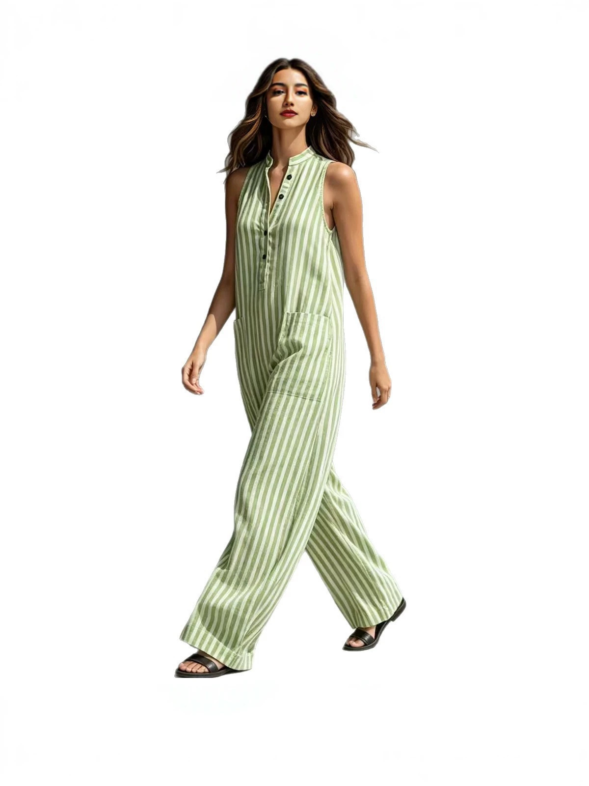 Estación independiente transfronteriza de comercio exterior verano nuevo relajado estriado casual impresión sin mangas ropa de mujer pantalonés image 6