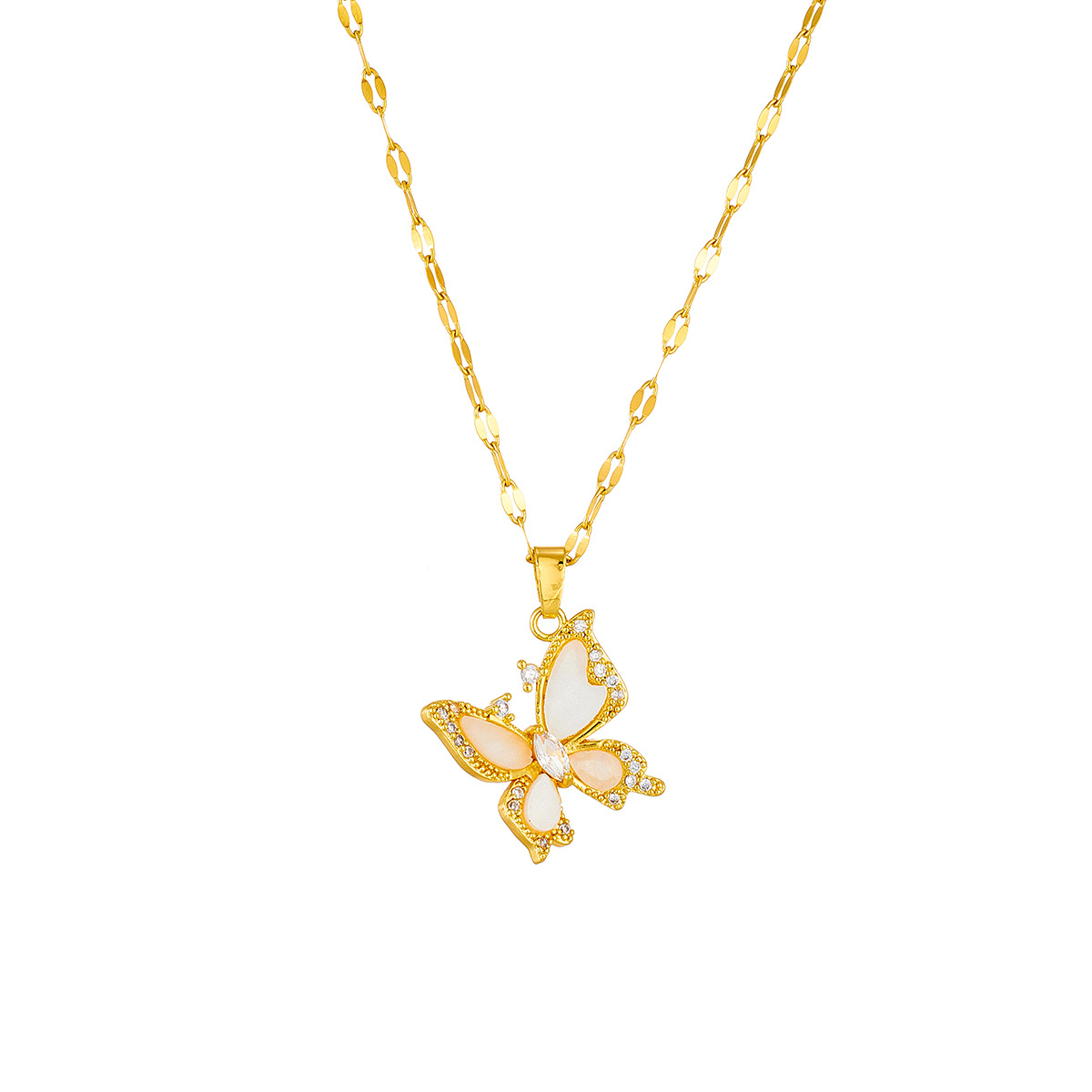 Inlay Design 1 Piece Simple Style Butterfly Titanium Steel Inlay Zircon Pendant Necklace