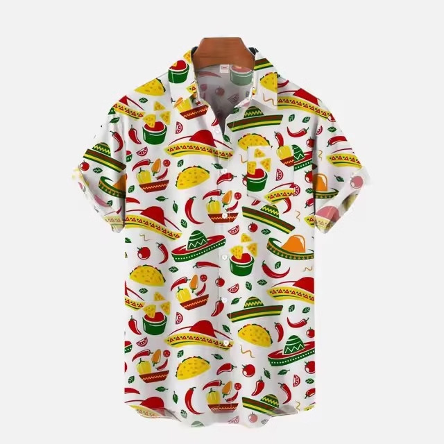 2025 Cross-Border Fashion Hawaiian Shirt Mexican Style Colorful Graffiti Art Printed Short-Sleeved Shirt