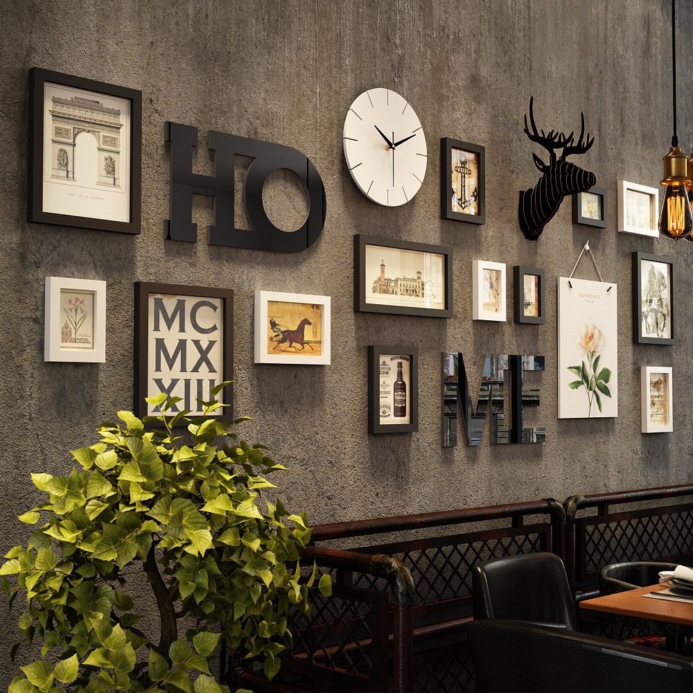 高分子_4481_大尺寸掛畫照片牆復古組合相框餐飲裝飾畫可換相片