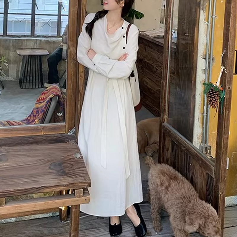 Self-Made Elegant Long-Sleeve Dress for Petite Women, New Spring Style, Stunning and Beautiful Tencel Long Dress Self-Made Elegant Long-Sleeve Dress for Petite Women, New Spring Style, Stunning and Beautiful Tencel Long Dress