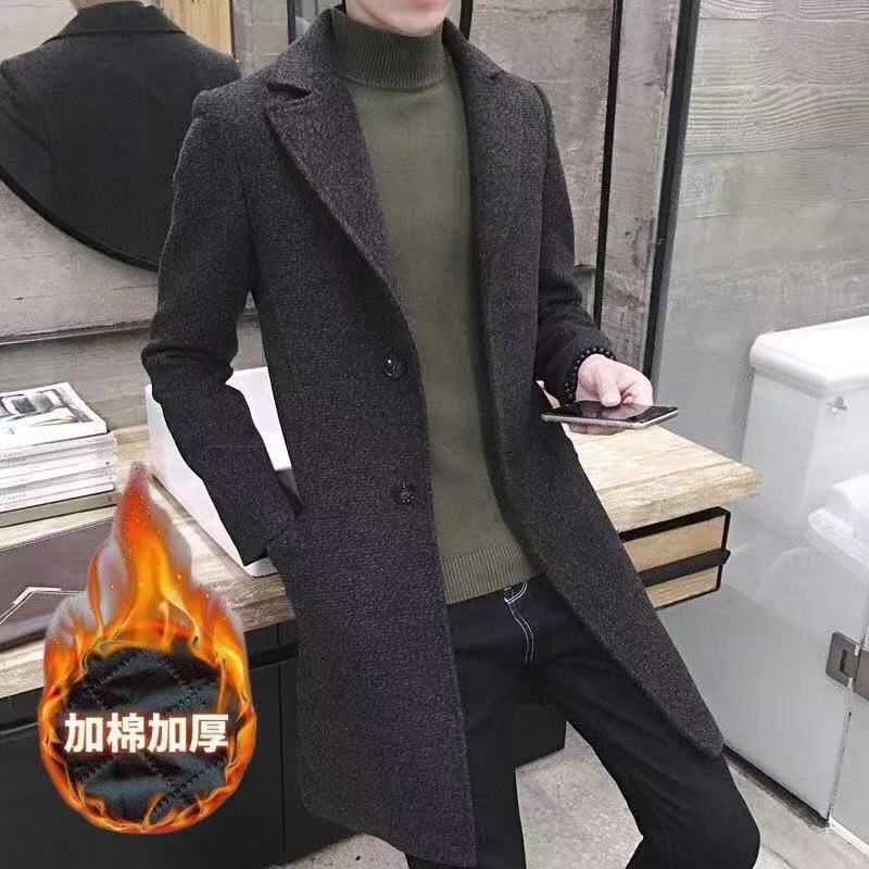 Trench coat hombres de longitud media 2022 Primavera, Otoño e Invierno nuevos hombres engrosados abrigo de lana largo juvenil