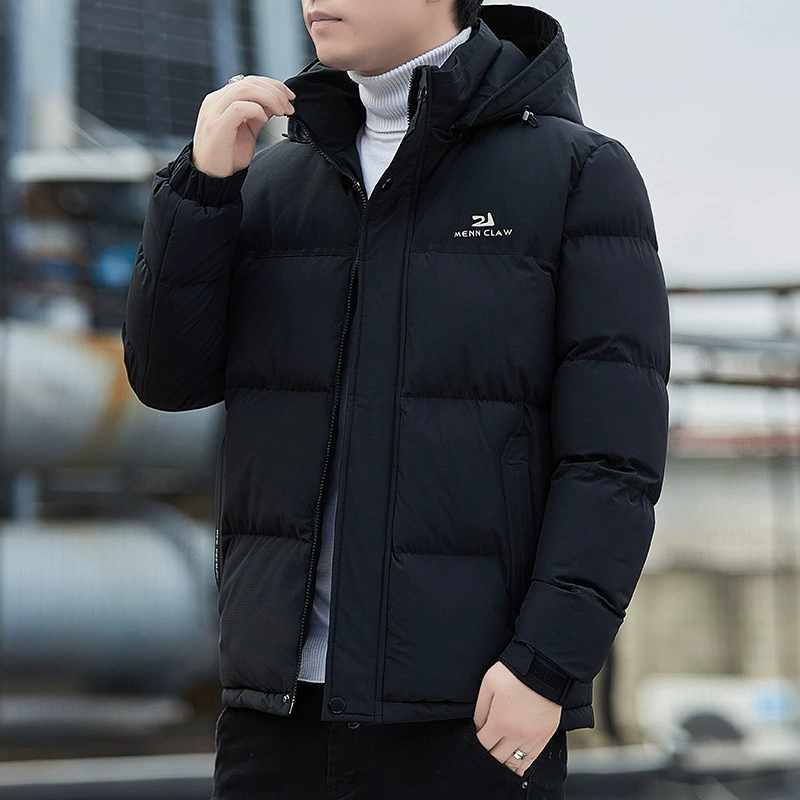 Down jacket with hood, warm padded winter coat, black or coffee, sizes M–5XL