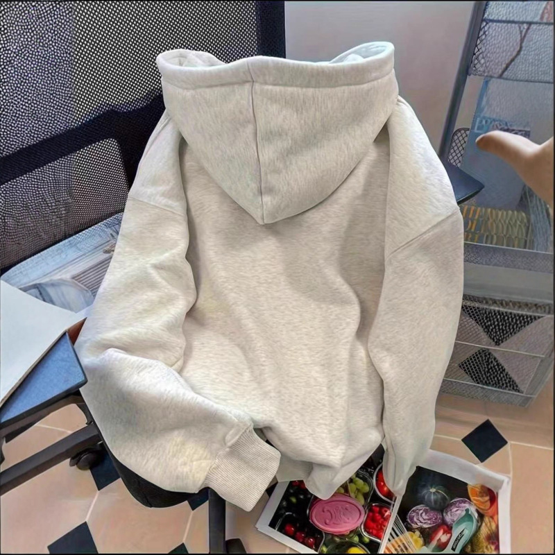 美式复古字母印花中长款休闲连帽卫衣外套宽松百搭长袖上衣女秋季|undefined