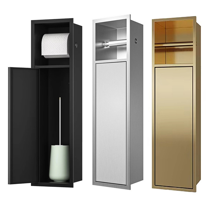 Foreign Trade 304 Stainless Steel Embedded Toilet Paper Holder Niche Large Capacity Roll Paper Holder Cabinet Storage Bathroom Bathroom
