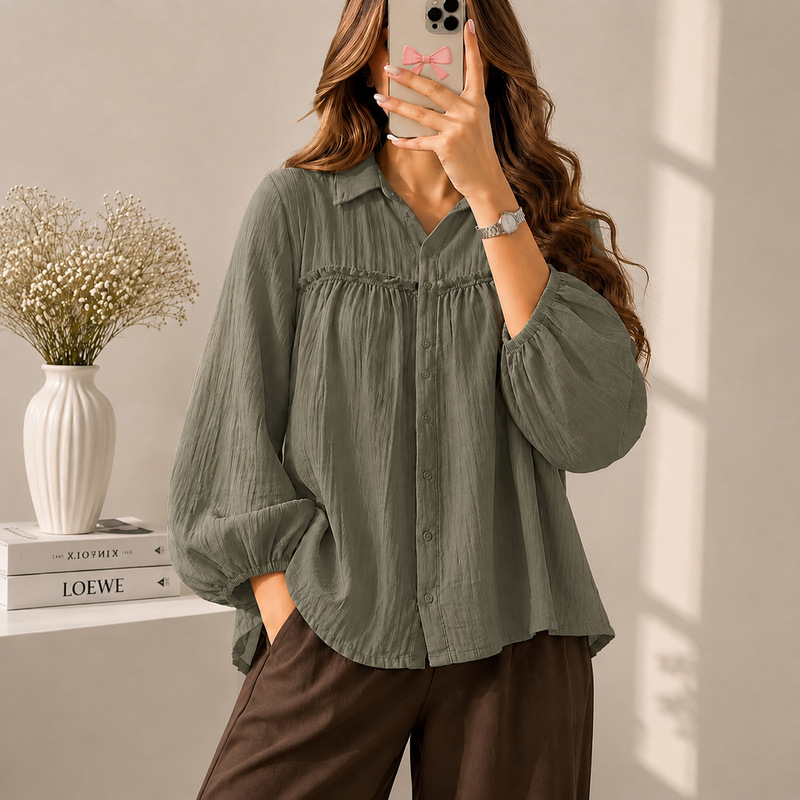European and American cross-border women's clothing TK Amazon new design versatile lantern sleeve casual shirt loose top European and American cross-border women's clothing TK Amazon new design versatile lantern sleeve casual shirt loose top