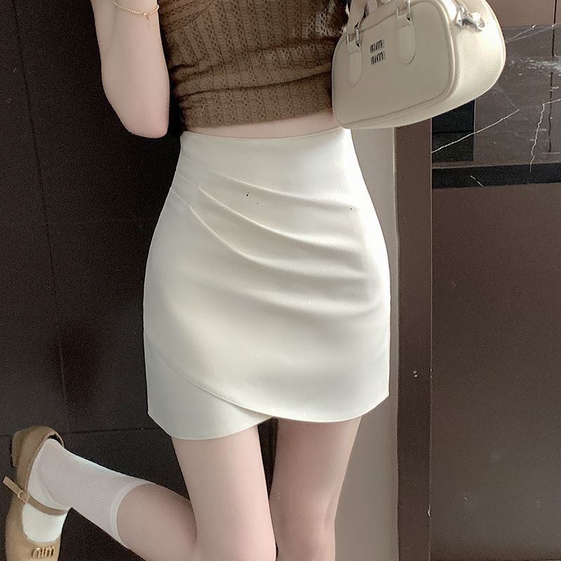 西装亮片不规则百褶半身裙2025春秋新款女装A字裙短裙高腰包臀裙|undefined