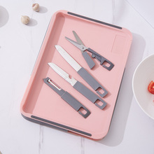 不锈钢厨房刀具5件套菜板 水果刀套装 削皮刀瓜刨剪刀面包刀组合
