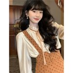 【糖栗啵啵】秋季新款波点复古港风小众设计背带半裙衬衫气质套装