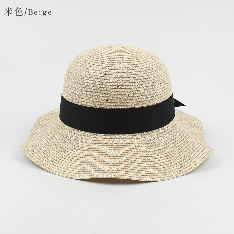 Fashion Bowknot Wave Side Foldable Sunscreen Straw Hat display picture 1