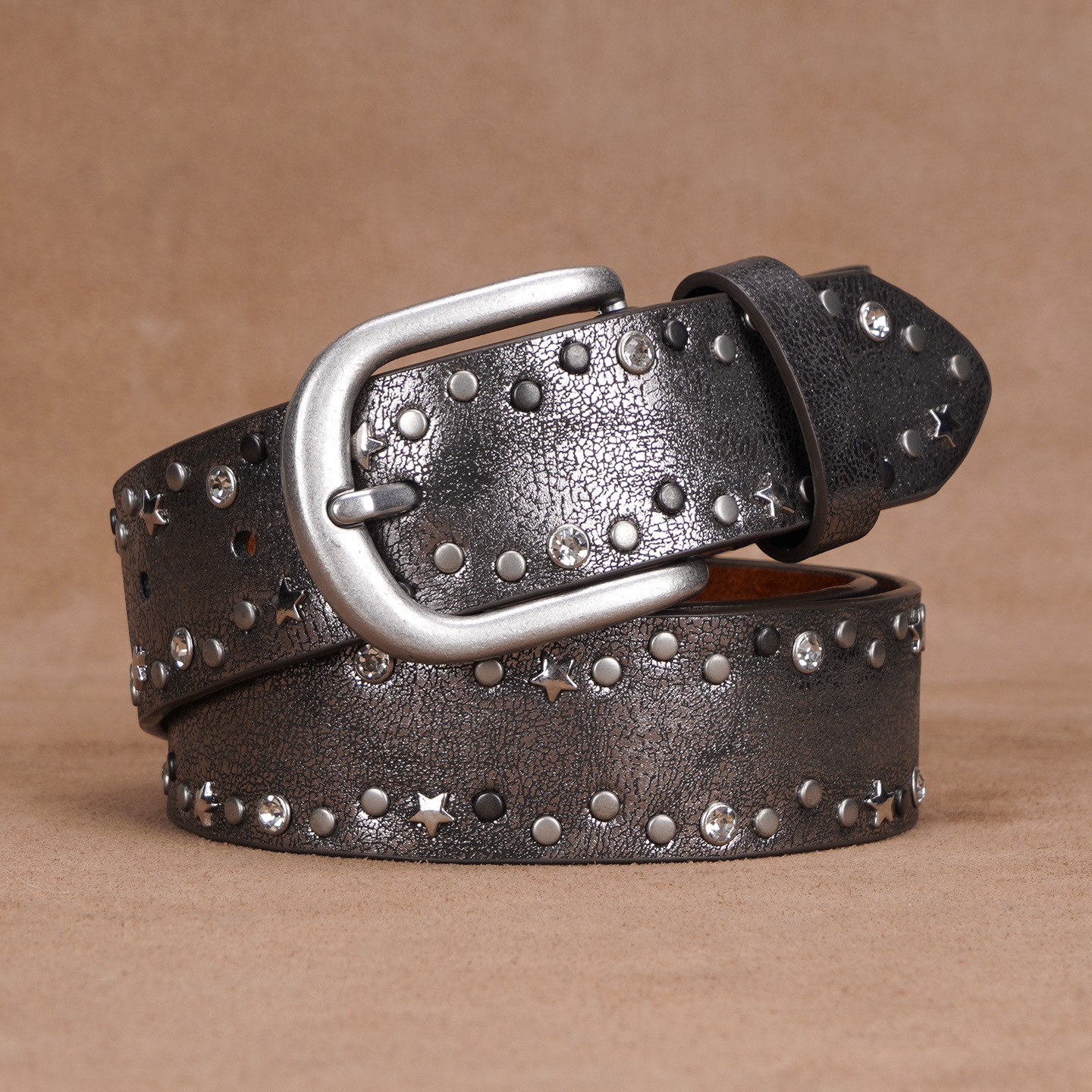 Cinturón vaquero moderno con remaches, estilo punk, 100% algodón, para mujer. Diseño europeo y americano._voghion.com