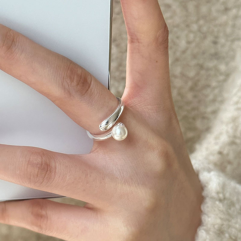 Sterling Silver Pearl Ring For Women Adjustable Open Design_voghion.com
