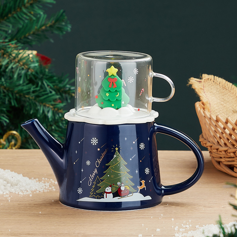 Juego de té traje tridimensional árbol de Navidad Oficina flor juego de té caja de regalo traje Taza de cerámica al por mayor