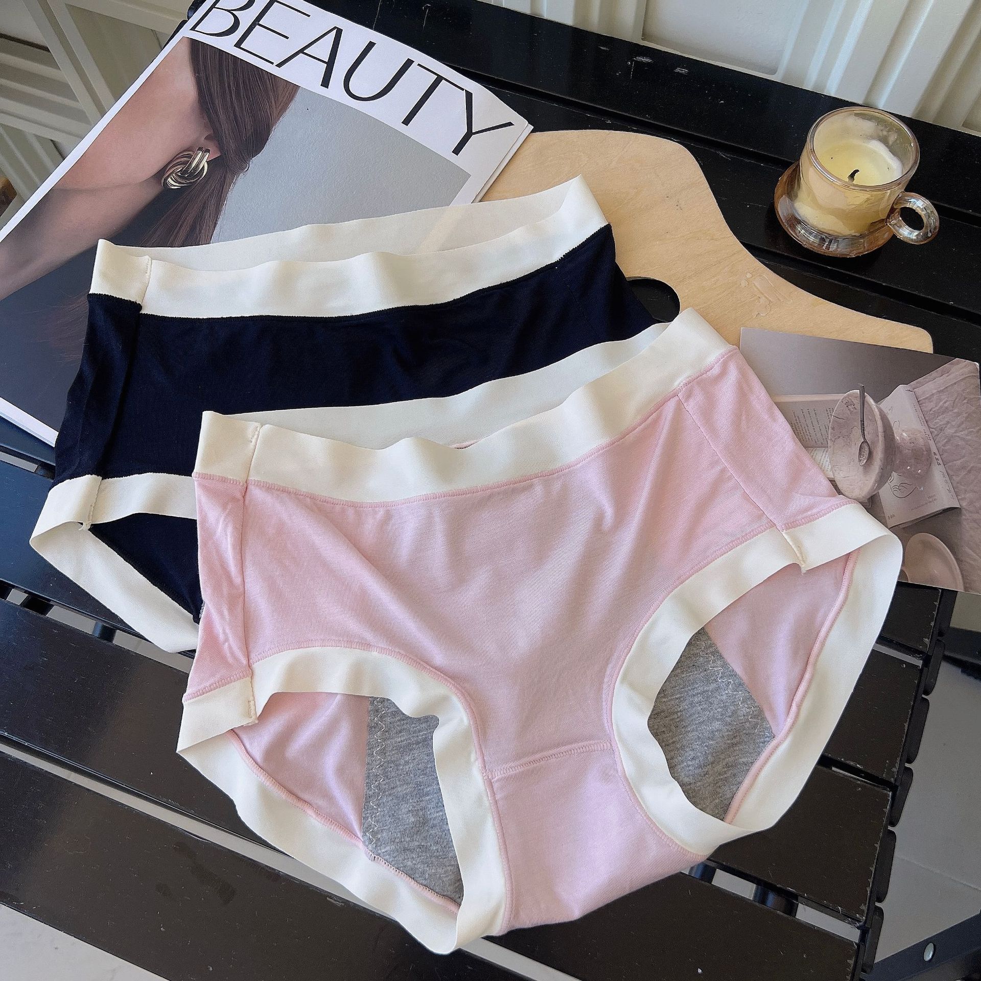 Modesty physiological period underwear for women, pure cotton menstrual period side leak prevention sanitary comfortable pants, medium waist triangular pants