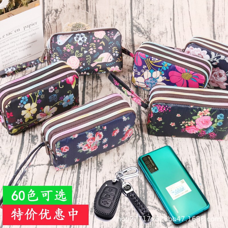 Wholesale coin purse mobile phone bag key canvas clutch bag multi-layer zipper small handbag women's large capacity mother horizontal