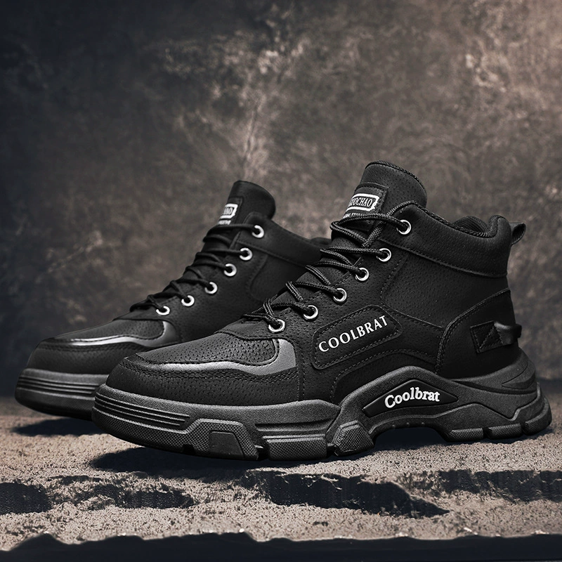 Осень 2023 Новое поступление Повседневные уличные ботинки для спецодежды Модная Мужская обувь Модные кожаные ботинки Британские высокие мотоциклетные кожаные ботинки