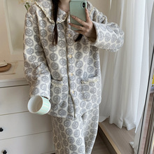 秋冬季新款雪粒绒家居服韩系碎花睡衣可外穿休闲加厚加绒保暖套装