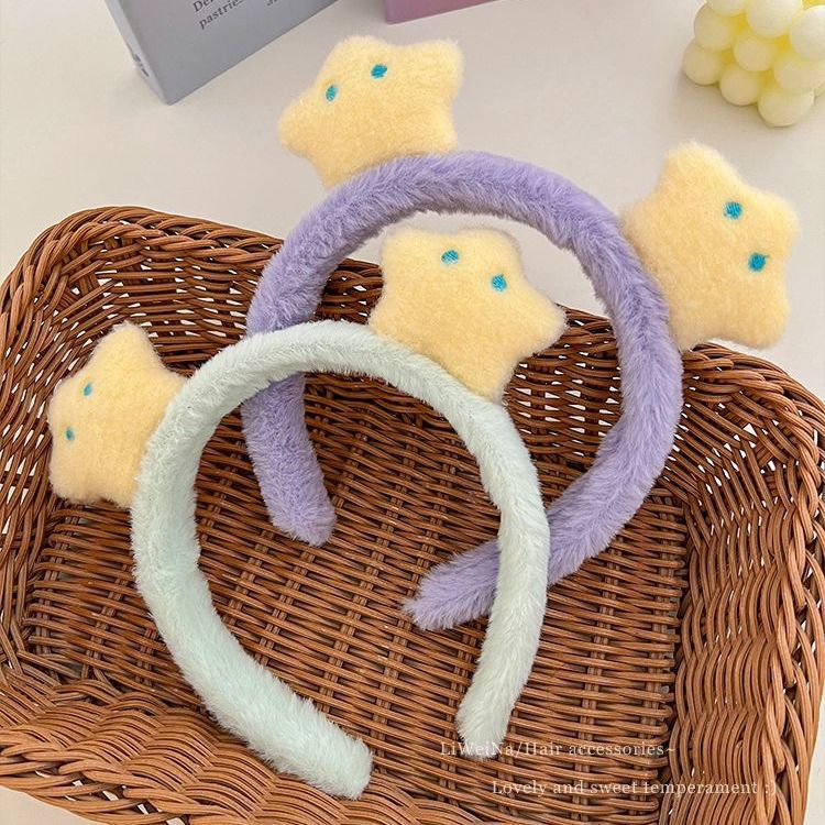 Cute estrellas peluche bandero de cabello 2024 nuevo lavado de la cara bandero de cabello de maquillaje tarjeta de cabello de invierno prensado antideslizante