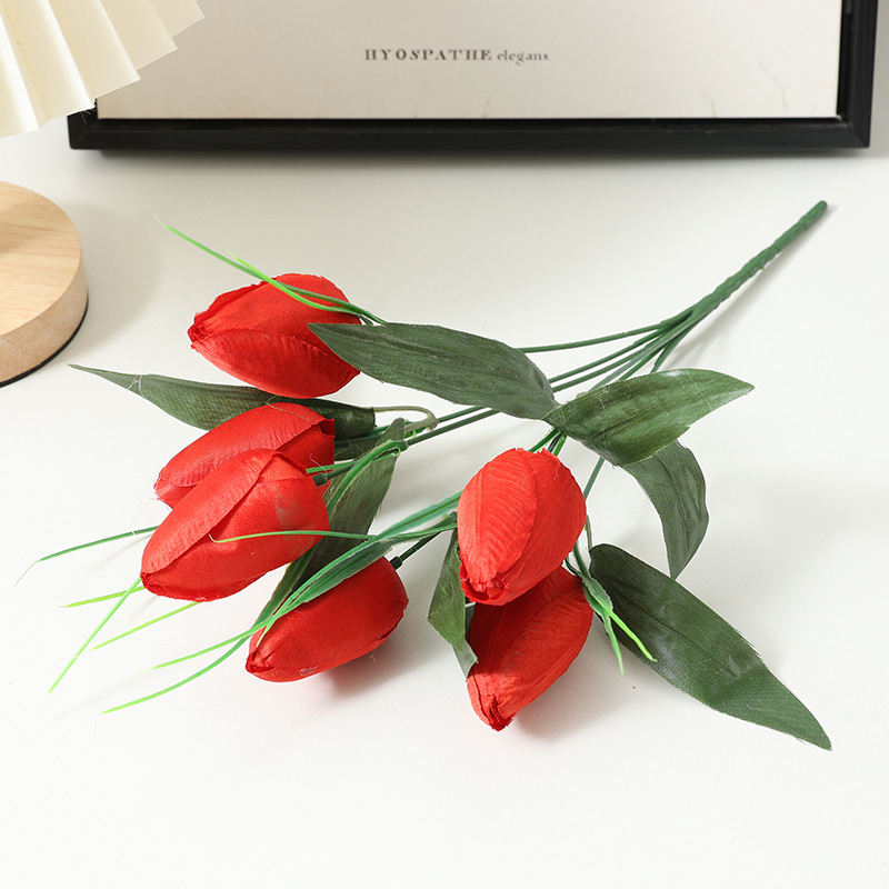 Tulipán flor artificial 6 señaló boca tulipán ramo de flores falsas boda decoración del hogar fotografía Flor al por mayor