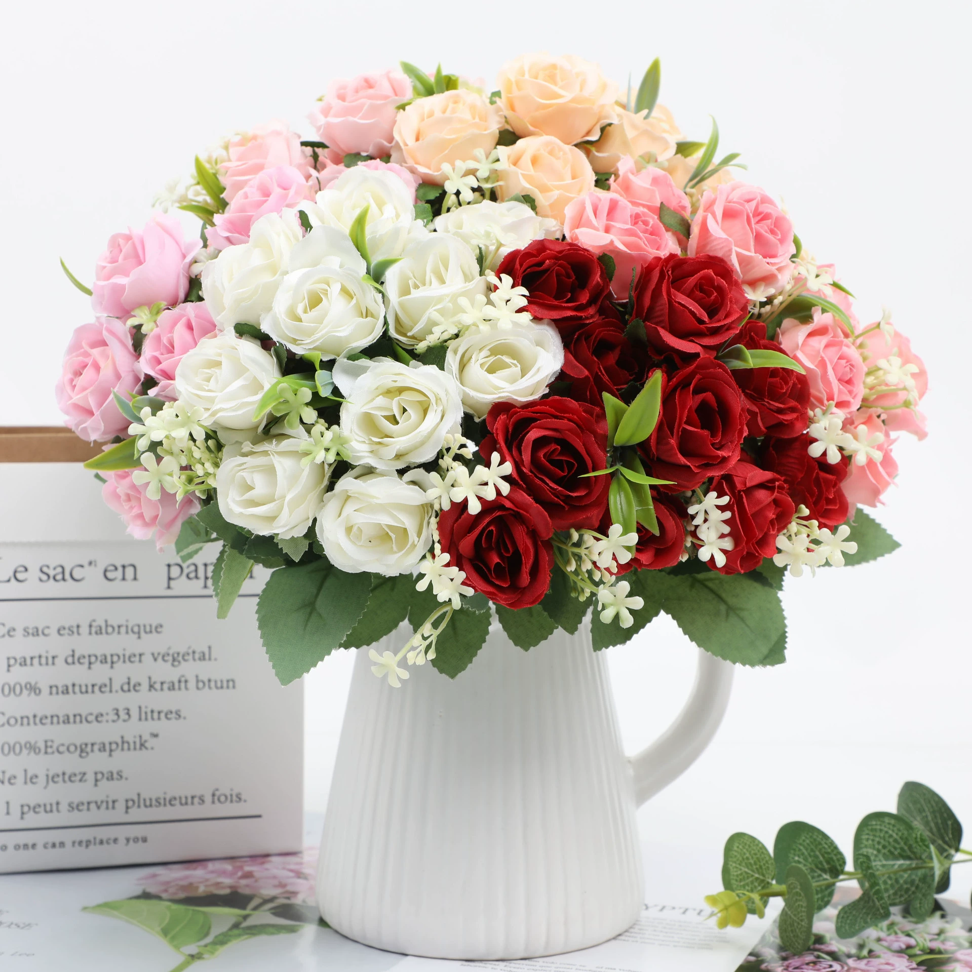 Rose small handle flower simulation flower wedding wedding decoration home furnishings small fresh artificial flower decoration fake flowers wholesale