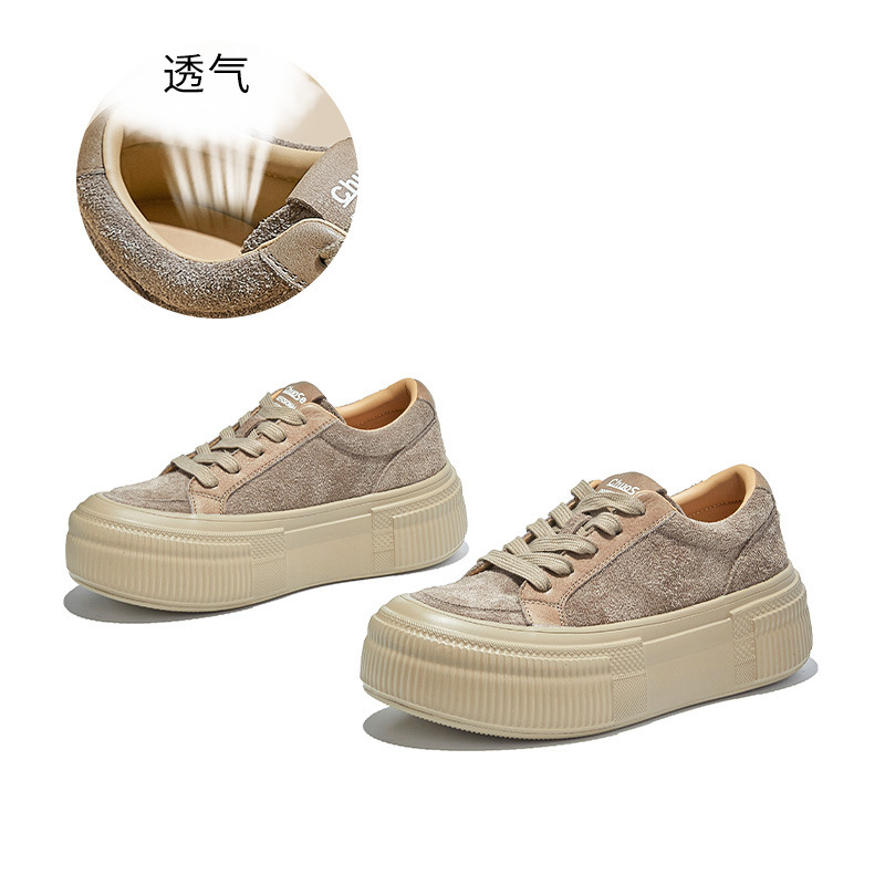 发泡底头层牛皮小白鞋女2025秋季新款不累脚鞋子女款休闲厚底女鞋|undefined