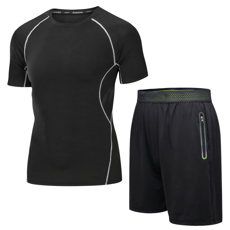 Ropa de fitness para hombres secos rápidos pantalones cortos de mangas cortas equipos de entrenamiento de la mañana para correr hielo deportivo para mujeres yoga set image 7