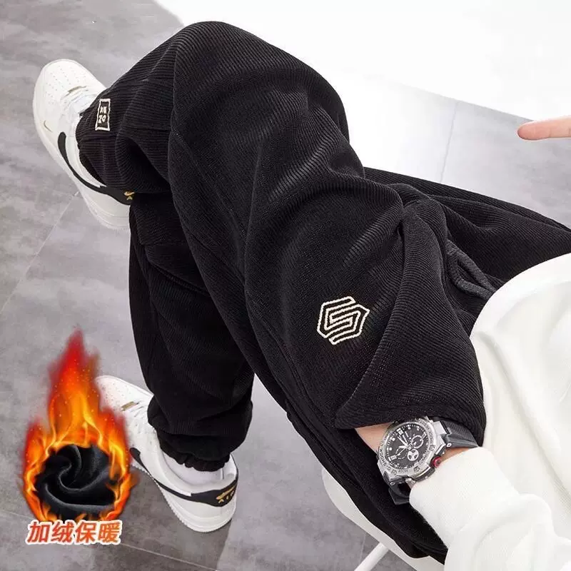 加绒加厚休闲裤男士2025新款秋冬款灯芯绒冬季保暖男款运动卫裤