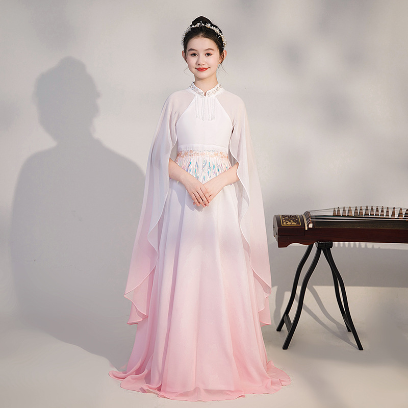 Girls' guzheng performance clothing, Chinese style super fairy guzheng performance chorus clothing, children's classical dance test performance dress