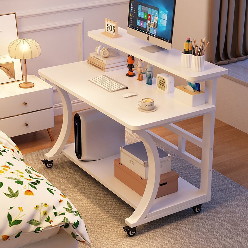 Movable Computer Desk Bedroom Home Double-Layer Small Desk Student Study Desk Simple Bedside Table with Wheels