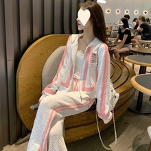 小香风时尚休闲套装女2024年春秋新款韩版长袖撞色洋气两件套装潮