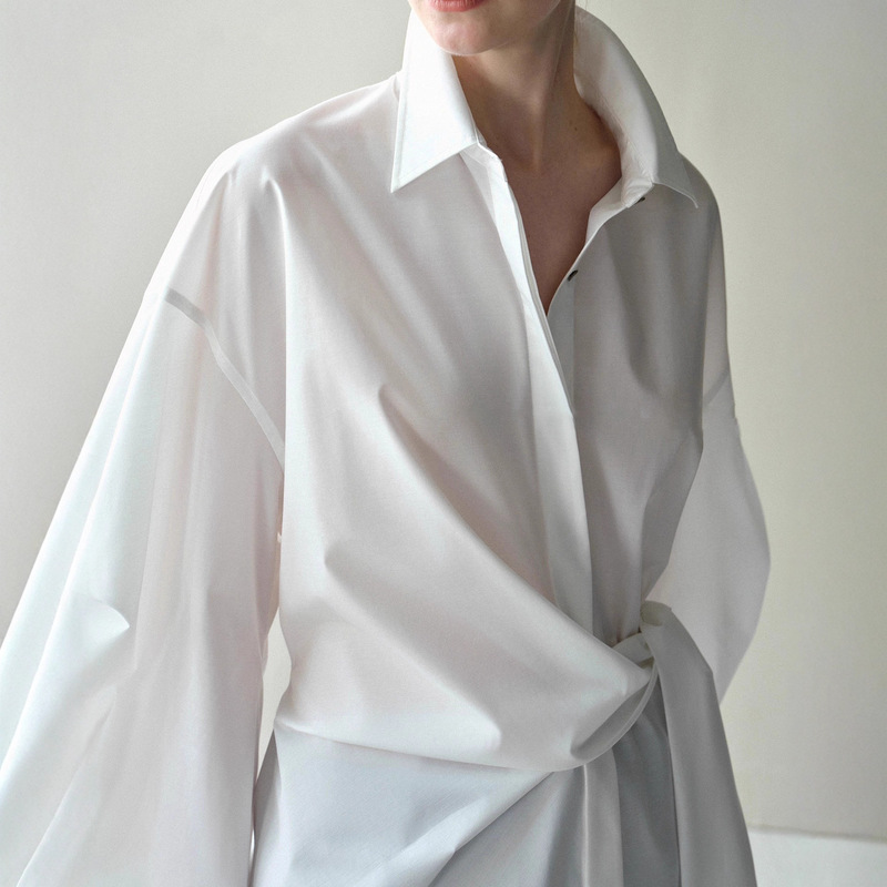 Design-Focused Niche Shirt, Wrap-Around Waist-Cinching Top, Metal Ring Minimalist Loose Shirt Jacket for Women