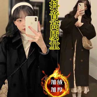 Popular Style] Woolen Outwear Autumn and Winter New Style Quilted Thickeneded High-End Mid-Length Woolen Korean Style Outwear for Small People