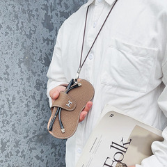 H buckle genuine leather strap portable eyeglass bag sun glasses box simple men and women myopia glasses storage bag protective cover 