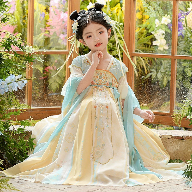 Hanfu Girl Summer Children 2025 Новый древний стиль супер сказочный костюм летнее платье Тан маленькая девочка платье летнее платье