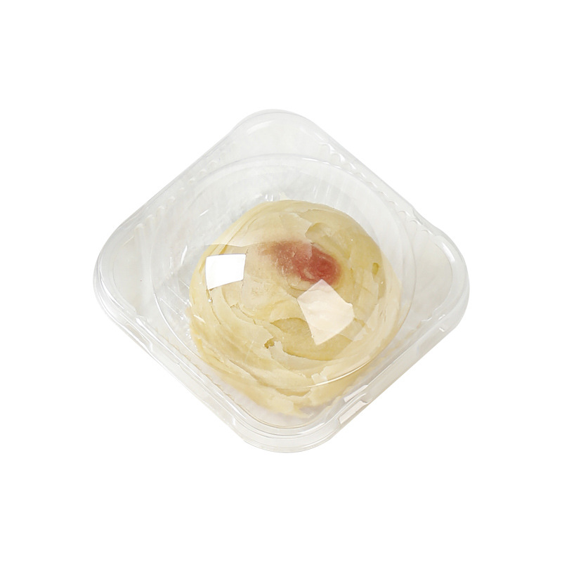 Nueva caja de embalaje crujiente de yema de huevo engrosada redonda transparente con cubierta de nieve Mei Niang caja de blister medio otoño pastel de Luna soporte inferior al por mayor