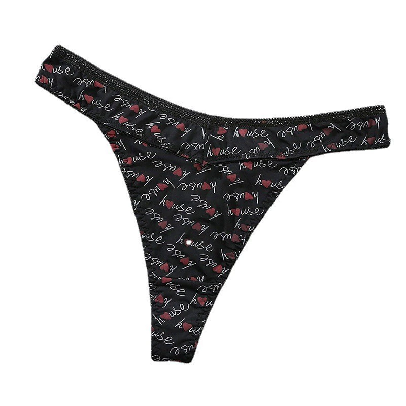 Комплект сексуальных хлопковых thong-танг Panties - низкая талия бикини, черный/белый/печать, размеры L-4XL