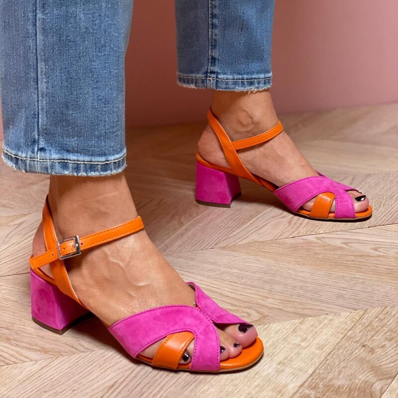 Cross-Border Export Model 2024 Summer Buckle High Heels 40-43 Large Size Fish Mouth Color Matching Open Toe Sandals