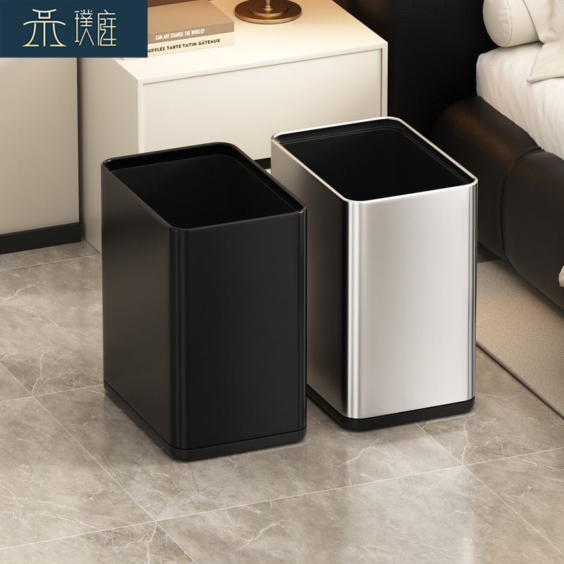 Hotel Trash Can, Household Stainless Steel, High-End Feel, Bathroom, Living Room, Bedroom, Italian Light Luxury, Lidless, Double-Layer, Cross-Border