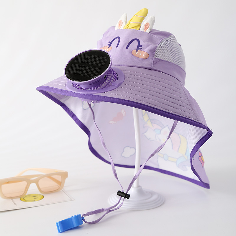 Bonito unicornio sombrero solar recargable con ventilador sombrero de chal de verano para niñas grandes gorras para niños