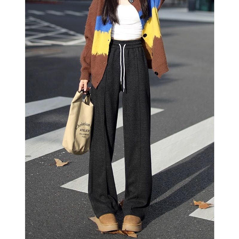 Pantalones de piernas anchas herringbone para mujeres 2024 nuevo otoño y invierno de lana estrecha alargada alta sensación de super hermosos pantalones casuales