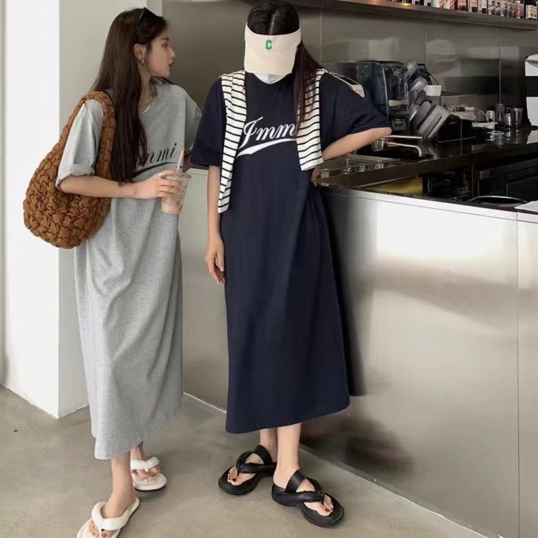 Korean Style Mori-Style Dress, New Summer Model, Plus-Size Loose Simple Lazy Dress, Long Over-The-Knee Dress for Plus-Size Women and Pregnant Women Korean Style Mori-Style Dress, New Summer Model, Plus-Size Loose Simple Lazy Dress, Long Over-The-Knee Dress for Plus-Size Women and Pregnant Women