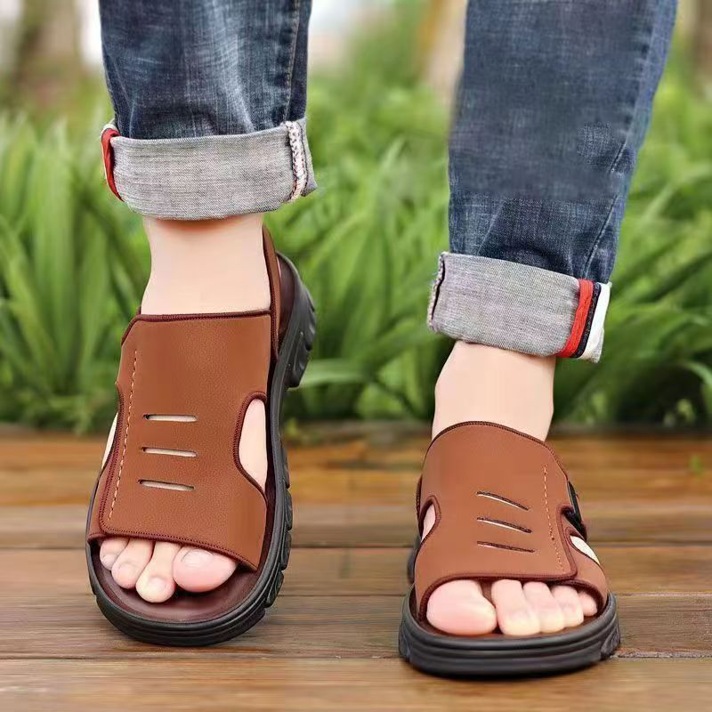 Verano nuevas sandalias para hombres zapatillas no olor pies suaves antideslizantes suela gruesa resistente al desgaste conducir papá de doble uso hombre cómodo