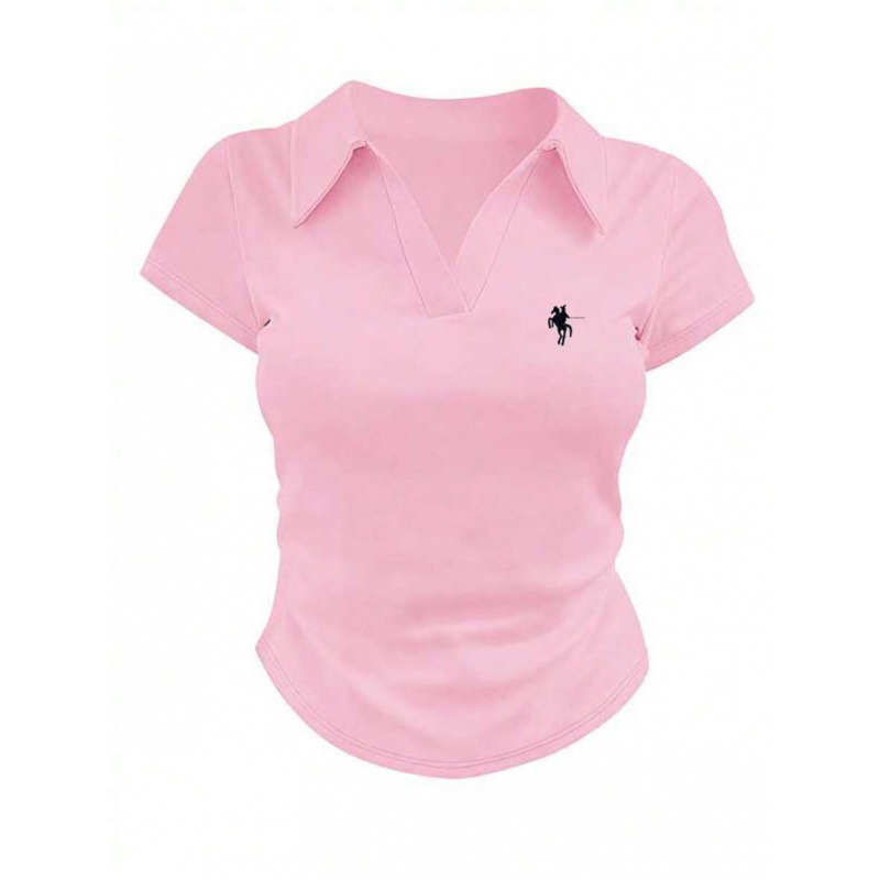 速卖通秋季外贸新款 T-Shirts 女款休闲时尚骑士印花翻领短袖T恤|undefined