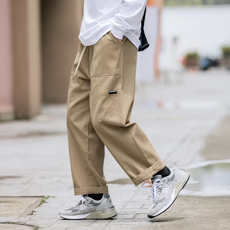 Trendy Straight-Leg Solid Color Casual Pants for Men, Spring and Summer Thin Loose Cargo Long Pants, Fashionable Simple Versatile Long Pants