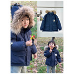 MLB大毛领亲子装羽绒服童装洋基队男女宝宝厚款工装外套NY派克服