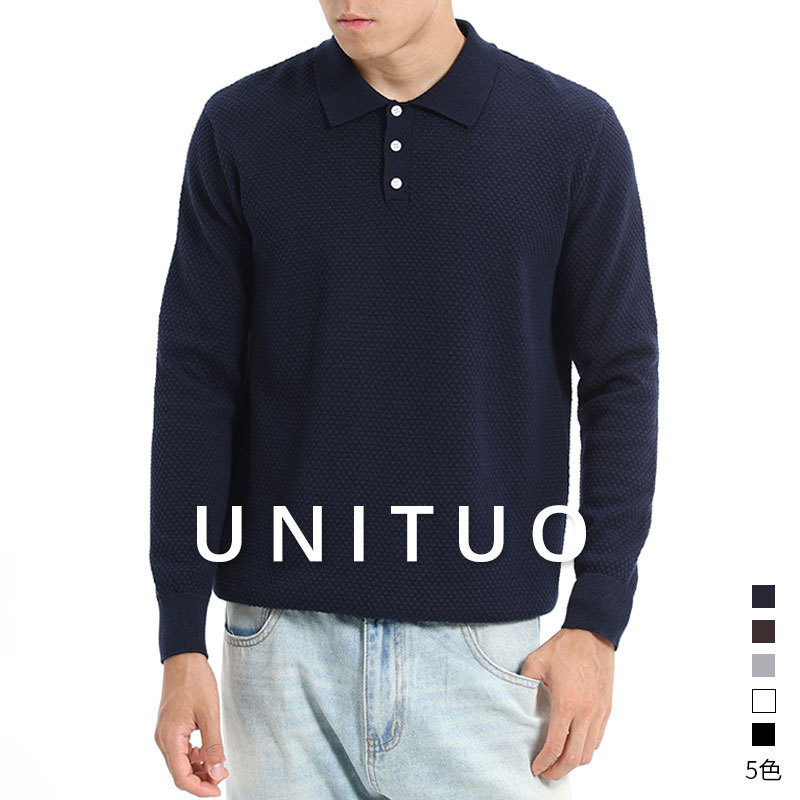 Autumn and Winter Men's New Lapel Cotton Pineapple Pattern Knitwear Men's Casual Bottoming Polo Knitwear Knitwear for Men