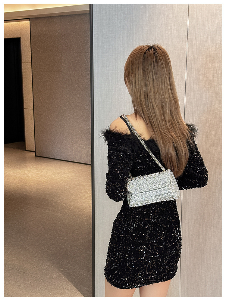 New foreign trade European and American retro underarm bag, casual and fashionable rhinestone small bag, niche single-shoulder bag, crossbody dinner bag undefined