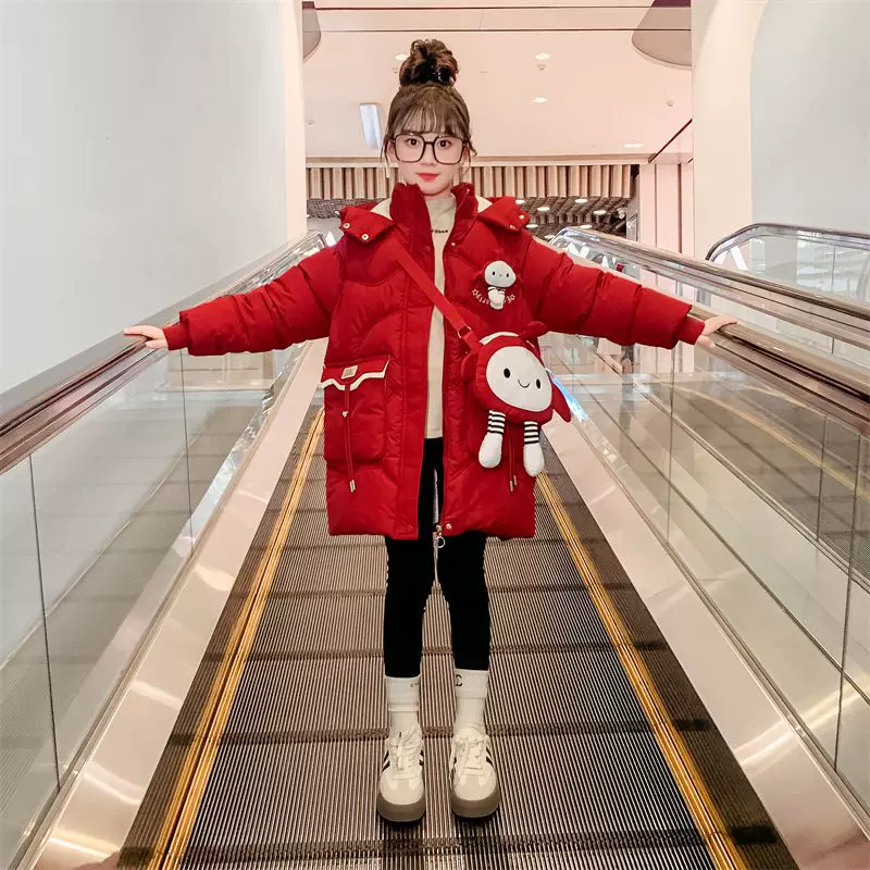 女童棉服冬装2024年新款洋气儿童中长款羽绒棉衣女孩冬季棉袄外套