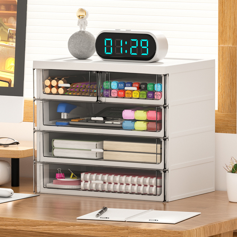 Caja de almacenamiento transparente de escritorio de estilo cajón Escritorio de oficina multifunción organizador artefacto papelería gabinete de almacenamiento de artículos diversos